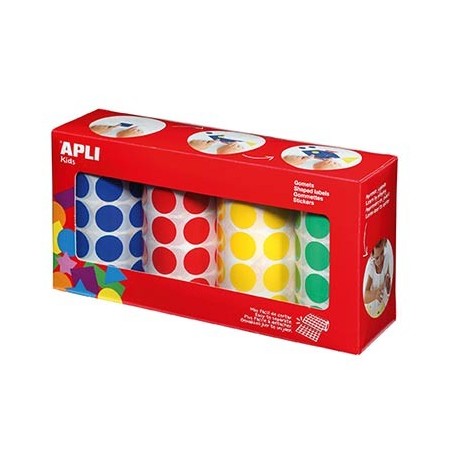 4 ROULEAUX 7080 GOMMETTES RONDES 20MM COLORIS CLASSIQUES