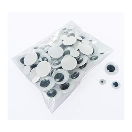 20 YEUX MOBILES RONDS COULEURS ADHESIFS Ø28MM ASSORTIS