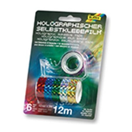 6 BANDES ADHESIVES FILM HOLOGRAPHIQUE 12MMX2M ASSORTIES