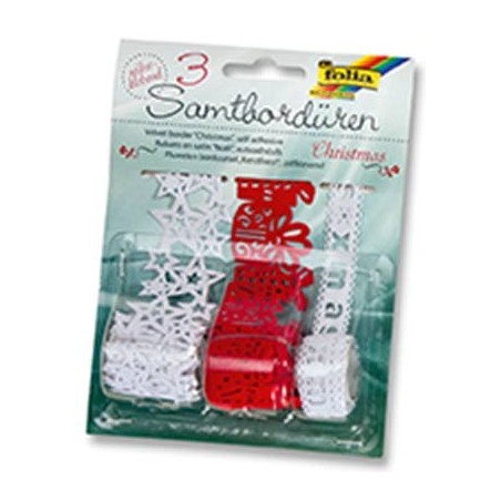 LOT 3 BORDURES VELOURS ADHES.ROUGES ET BLANCHES - NOEL