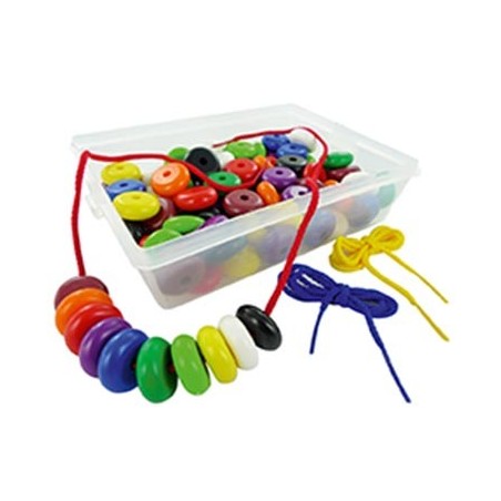 LOT 100 RONDELLES PLAST. OPAQUES MULTICOL. 25MM - Perles de laçage avec cordons
