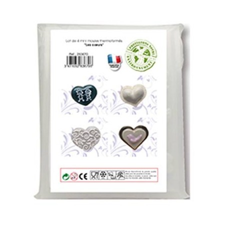 4 MINI MOULES THERMOFORMÉS THÈMES CŒURS