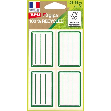 32 ÉTIQUETTES ÉCOLIER RECYCLEES VERTES