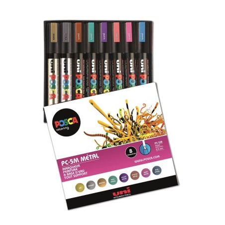 POSCA PC-5M 8 MARQUEURS COLORIS M?TAL ASSORTIS