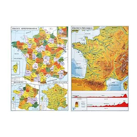 CARTE DE FRANCE PHYSIQUE FRANCE ADMINISTRATIVE