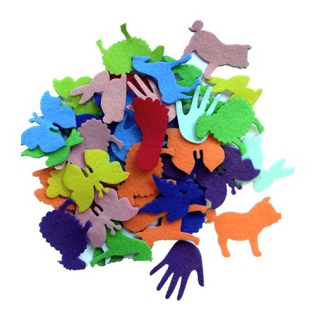 150 ANIMAUX ET OBJETS EN FEUTRINE ADHÉSIVE ASSORTIS