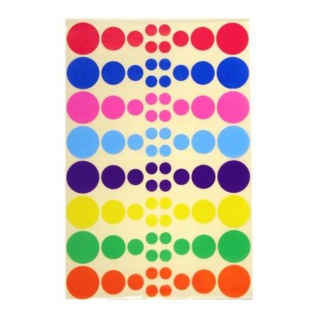 640 GOMMETTES RONDES 4 TAILLES ET 8 COULEURS ASSORTIES