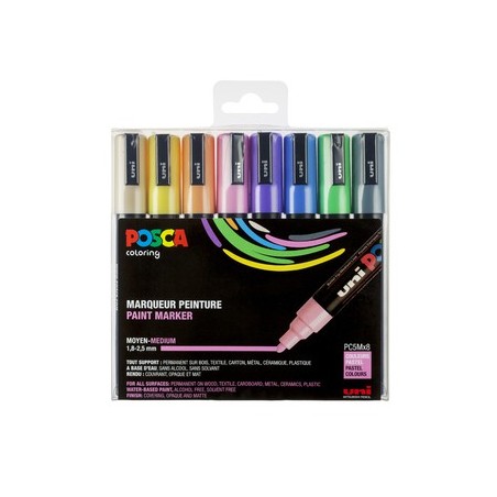 POSCA PC-5M 8 MARQUEURS COLORIS PASTEL ASSORTIS