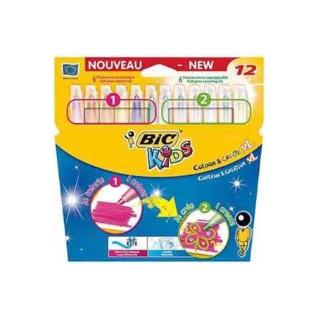 FEUTRES MAGIQUES BIC KIDS COLOUR & CREATE Pointe large XL Pochette de 12 assortis