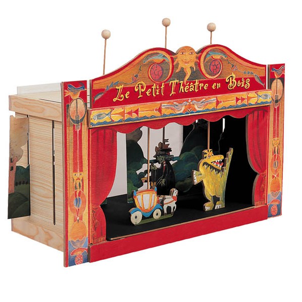 Théâtre de marionnette à doigts en bois avec 5 décors 28cm
