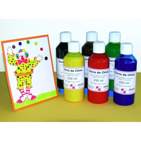 ENCRE DE CHINE COLORIS ASSORTIS 6 FLACONS 250 ML