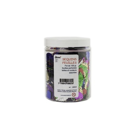 POT 100 GR PAILLETTES SEQUINS FEUILLES ASORTIES