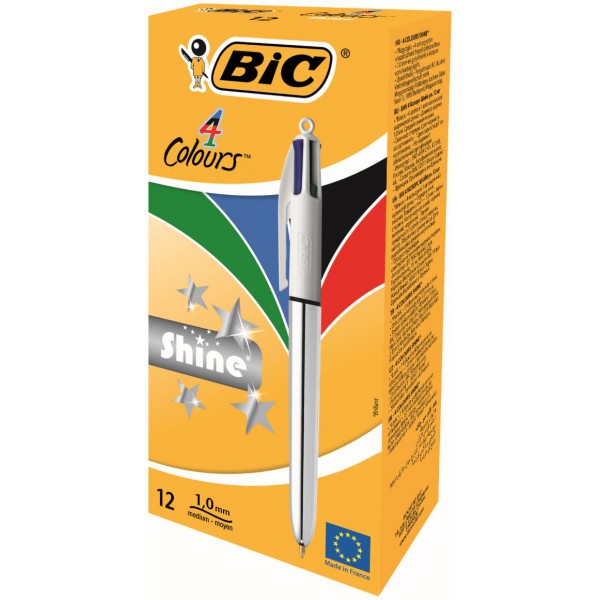 BiC Stylo bille rétractable 4 Colours™ Shine, pointe moyenne (1 mm