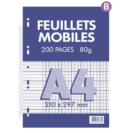 FEUILLETS MOBILES 21X29,7 200P SEYES 80G BLANC