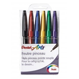 6 FEUTRES PINCEAUX SES15C COLORIS CLASSIQUES ASSORTIS