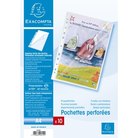10 POCHETTES PERFORÉES DOUBLE OUVERTURE QUALITE SUPÉRIEURE LISSE