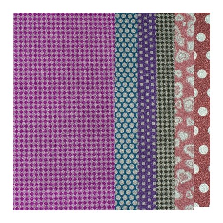 LOT DE 6 FEUILLES ADHESIVES PAILLETEES 24X32 IMPRIMÉS