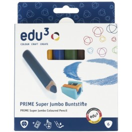 EDU3 PRIME SUPER JUMBO ÉTUI 6 CRAYONS COULEURS ASSORTIS