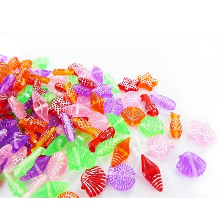 PERLES PLASTIQUES MER 12 À 17MM BOCAL DE 500 PERLES