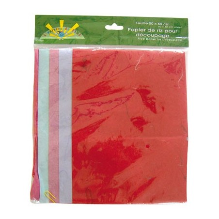 PAPIER DE RIZ 50x50cm 10 feuilles assorties