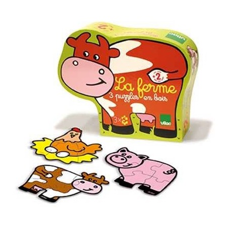 PUZZLES DE LA FERME 3 puzzles de 5 pièces en Bois