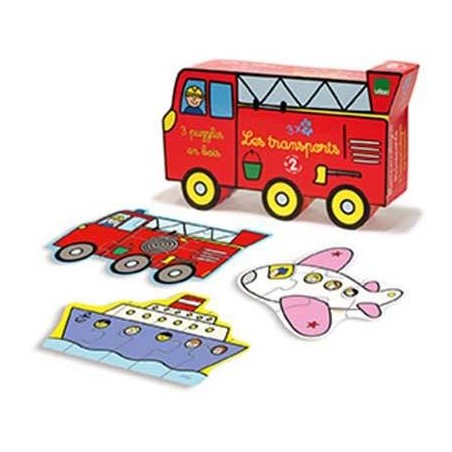 PUZZLES LES TRANSPORTS 3 puzzles de 5 pièces en Bois