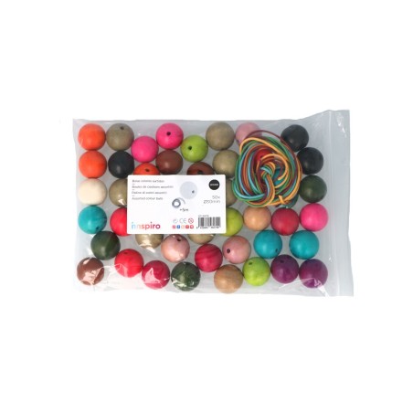 50 PERLES BOIS RONDES 30MM COLORIS ASSORTIS