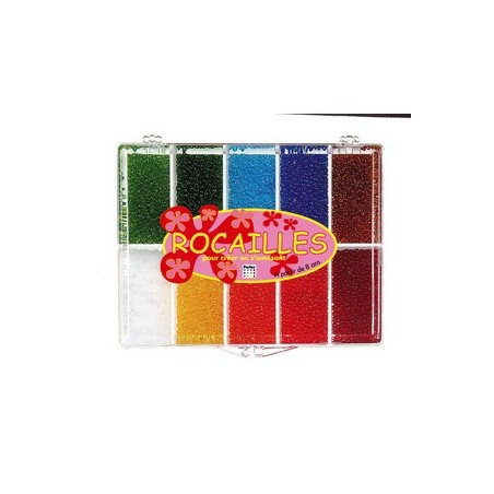 PERLES ROCAILLES ASS. TRANSPARENTES COFFRET 225g