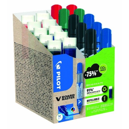 V-BOARD MASTER GREEN PACK 10 MARQUEURS OGIVE MOYENNE + 10 RECHARGES COLORIS ASSORTIS