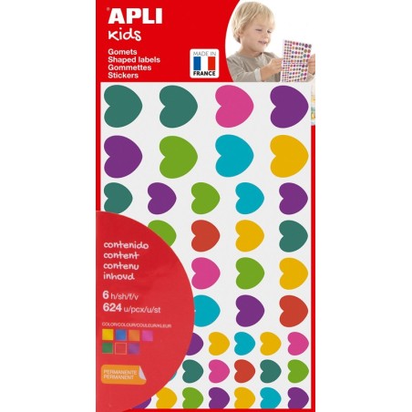 624 GOMMETTES CŒURS TAILLES ET COLORIS VIVES ASSORTIS