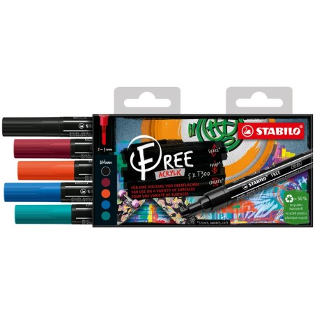 FREE ACRYLIC T300 5 MARQUEURS COLORIS ASSORTIS SET 2 URBAN