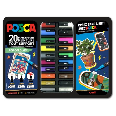 POSCA MALLETTE METAL DE 20 MARQUEURS "POP COLORS"