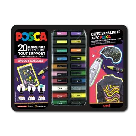 POSCA MALLETTE METAL DE 20 MARQUEURS "GROOVY COLORS"