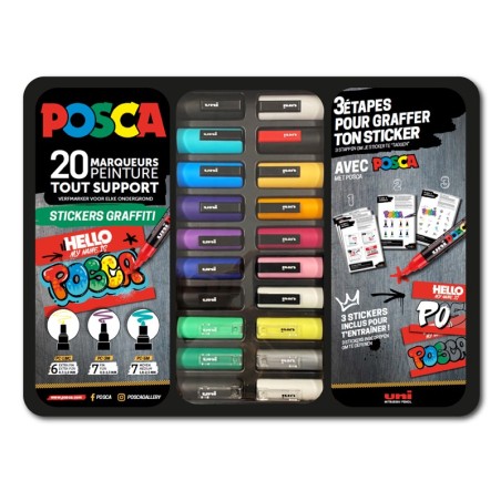 POSCA MALLETTE METAL DE 20 MARQUEURS "STICKERS GRAFFITI"