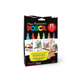 COFFRET "MES PREMIERS POSCA" 6 MARQUEURS ASSORTIS + 1 LIVRET DE 25 ATELIERS