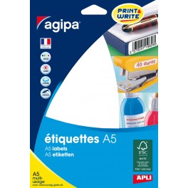400 ÉTIQUETTES BLANCHES 26,5x38,5MM PLANCHES A5