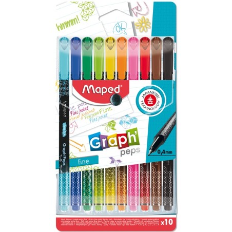 GRAPH PEP'S ECRITURE FEUTRE FIN ASSORTIS LOT DE 10