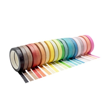 20 RUBANS ADHESIFS 7MMX10M COLORIS PASTELS ASSORTIS