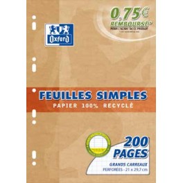 FEUILLETS MOBILES BLANC OXFORD 21X29,7 90GR 100% RECYCLÉ SÉYÈS 200 PAGES 