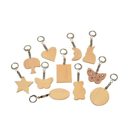 10 PORTE-CLÉS BOIS FORMES ASSORTIS