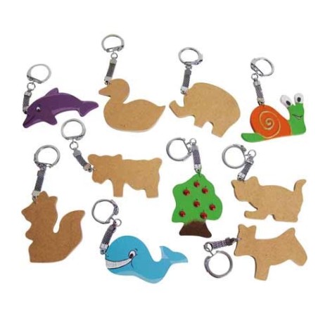 10 PORTE-CLÉS ANIMAUX ASSORTIS BOIS