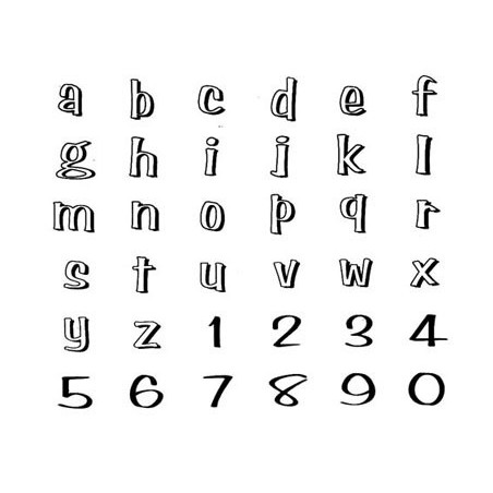 TIMBRES DECORATIFS alphabet et chiffres minuscules coffret 36