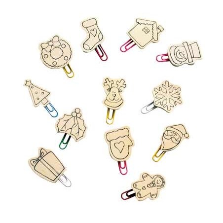 TROMBONES Noël en bois lot de 12 assortis