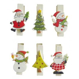 PINCES A LINGE MAGNETS DECOR NOEL LOT DE 6 ASS