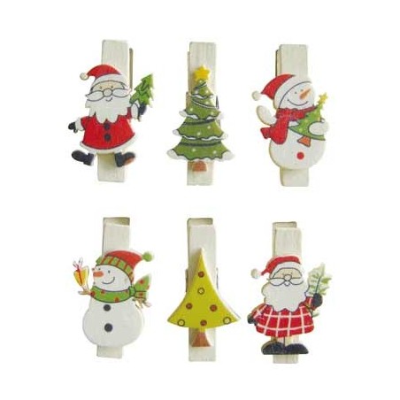 PINCES A LINGE MAGNETS DECOR NOEL LOT DE 6 ASS
