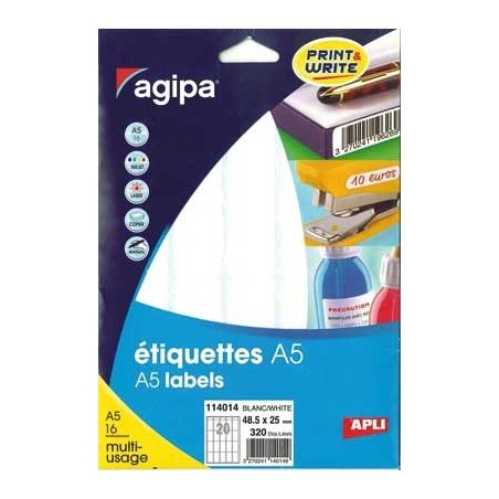 480 ÉTIQUETTES BLANCHES 19X38MM PLANCHES A5