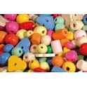 PERLES BOIS FORMES ET COLORIS PASTEL ASSORTIS 500G