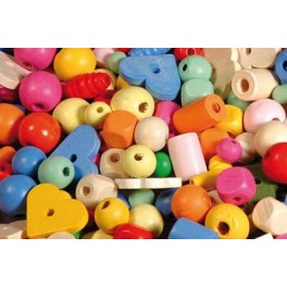 PERLES BOIS FORMES ET COLORIS PASTEL ASSORTIS 500G