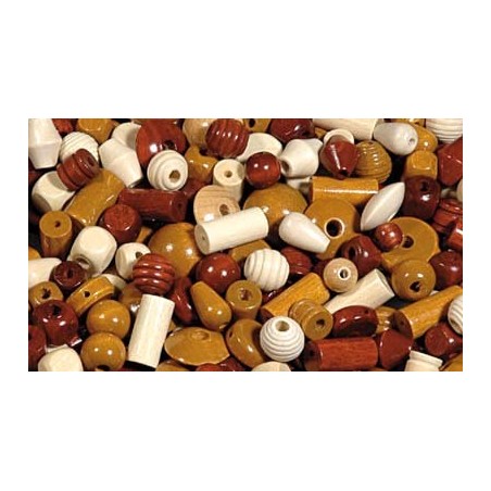 PERLES BOIS FORMES ET COLORIS NATUREL ASSORTIS SAC 500G