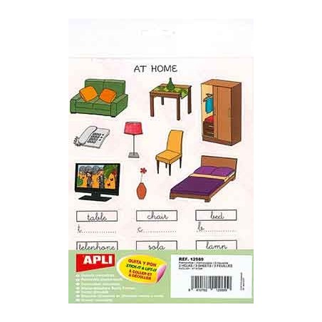 GOMMETTES THEMATIQUES EDUCATIVES - ANGLAIS MAISON Pochette 3 fs 36 gommettes